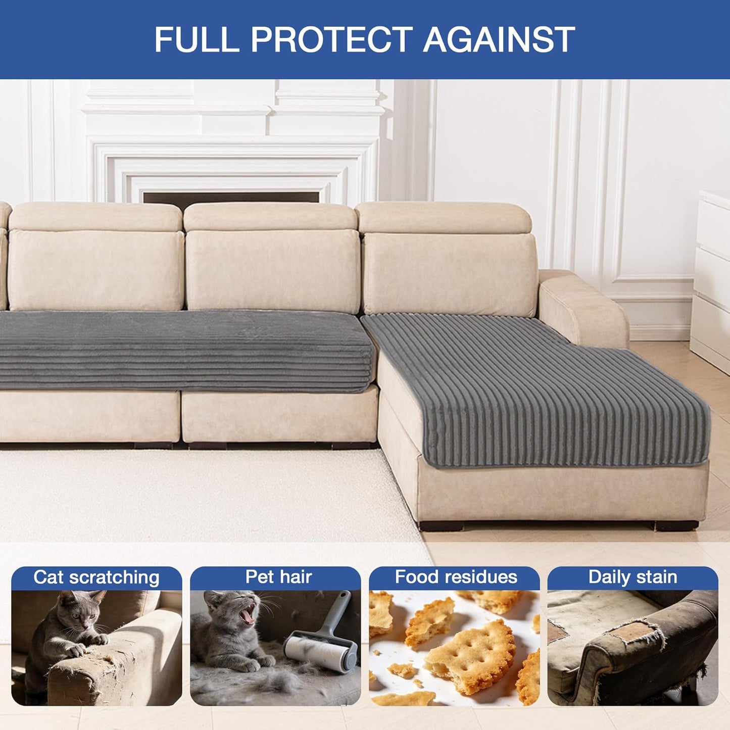 MYSKY HOME Couch Covers for Sectional Sofa, L Shaped Couch Cover, 100% Waterproof Couch Covers for Dogs, Sectional Couch Cover, Non Slip 2 Pieces Sofa Cover, Dark Grey, 35"x63"+35"x63"