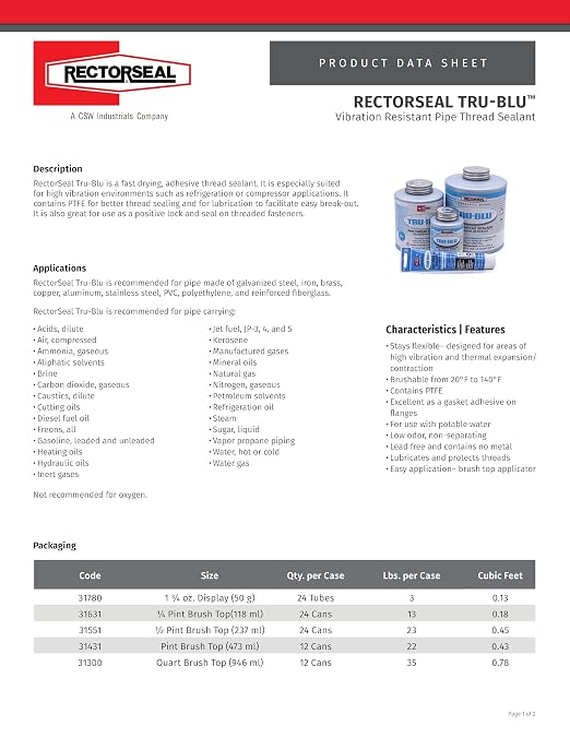 Rectorseal 31631 1/4 Pint Brush Top Tru-Blu Pipe Thread Sealant - Image 2