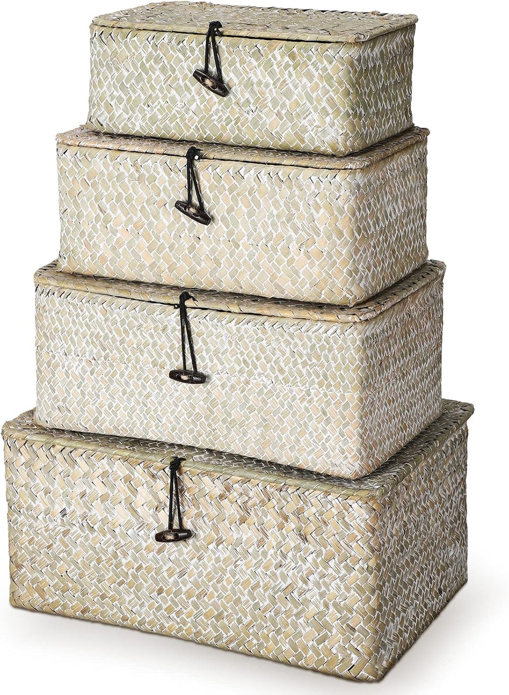 Woanger Set of 4 Wicker Baskets with Lids, White