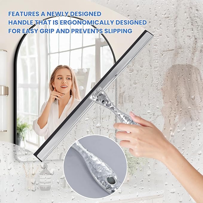 2-Pack Shower Squeegee for Glass Doors, 10 inch Silver Stainless Steel & 5 inch - Image 2