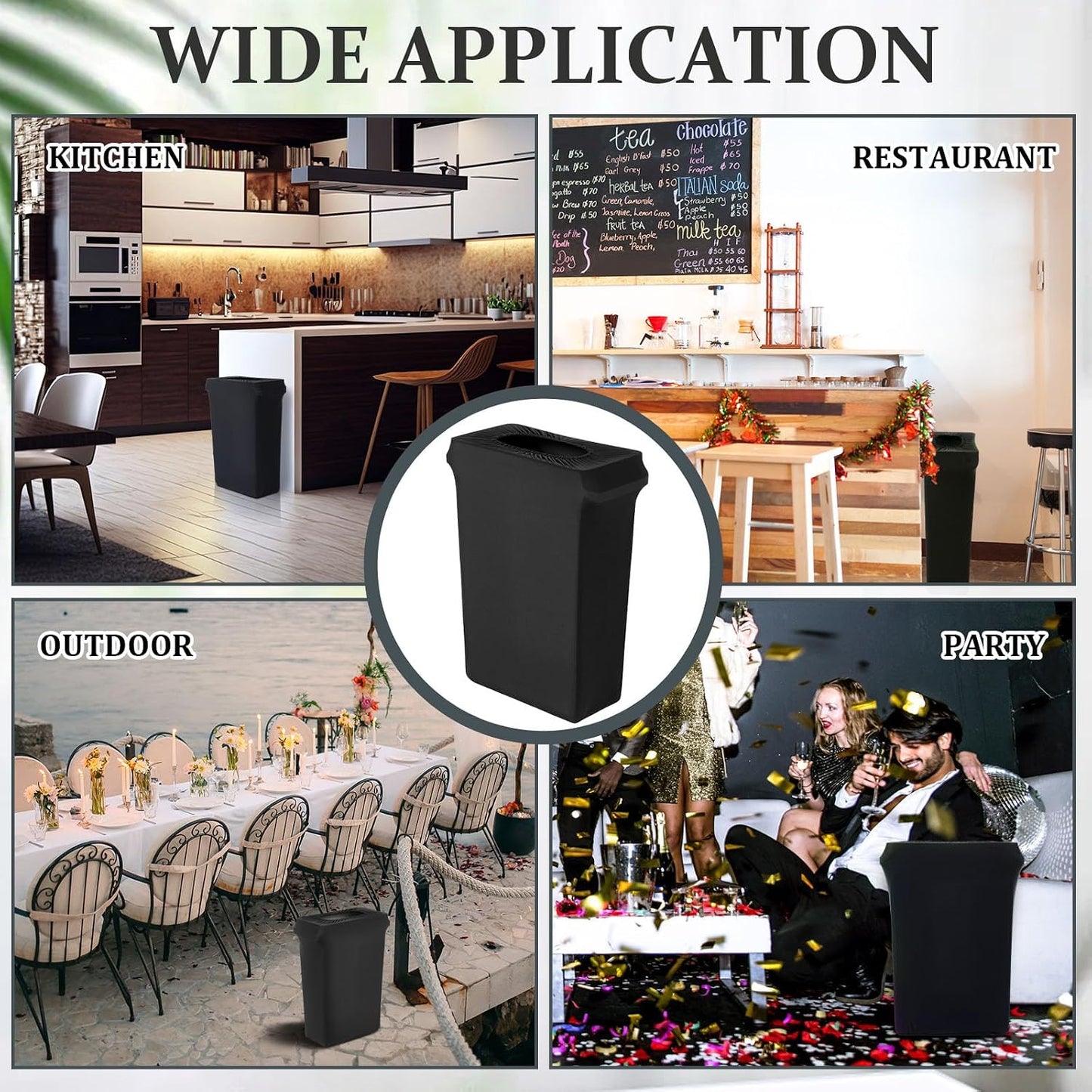 Windyun 2 Pcs 23 Gallon Spandex Stretchable Trash Can Cover Wedding Party Fundraiser Decorations for Home Garden (Not Include Trash Can) (Black)