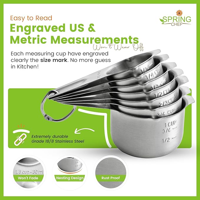 Spring Chef Stainless Steel Measuring Cups Set of 7 - Image 4