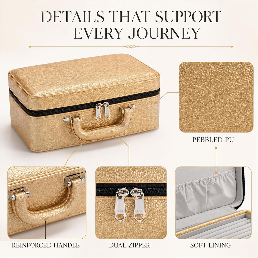 Oirlv Gold Leather Jewelry Box Handmade Travel Jewelry Organizer Storage Case...