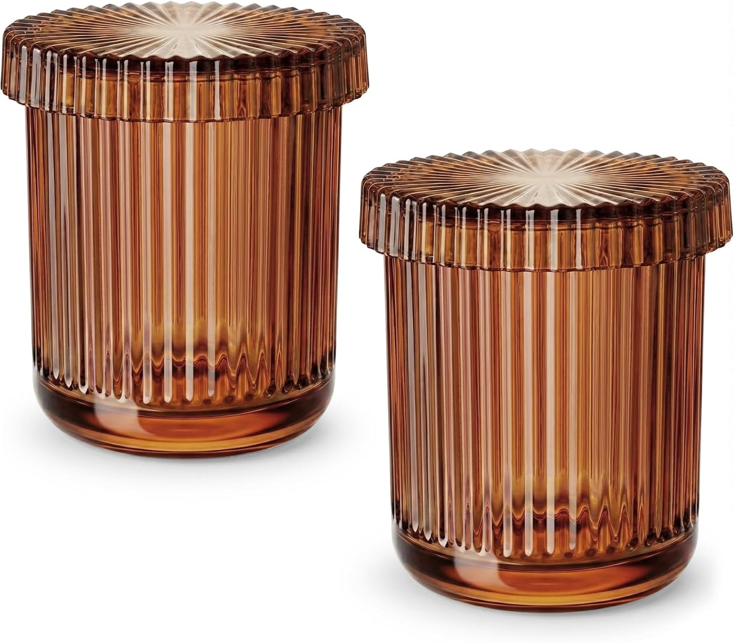 2 Pack Qtip Holder - Apothecary Jars with Lids, Bathroom Organizers and Storage Canister for Cotton Balls,Swabs,Floss Picks,Hair Ties,Clear Glass Vintage Bathroom Decor Jar Set (Brown)