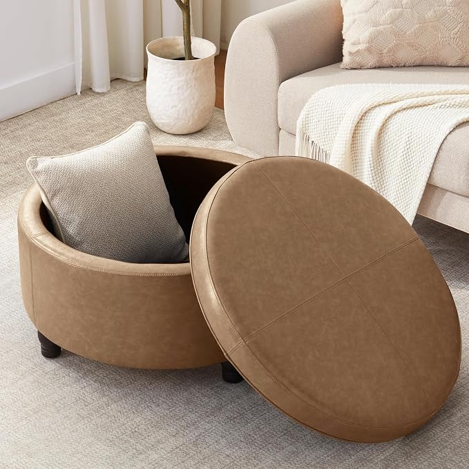 30-Inch Round Storage Ottoman, Modern Ottoman Coffee Table - Image 6