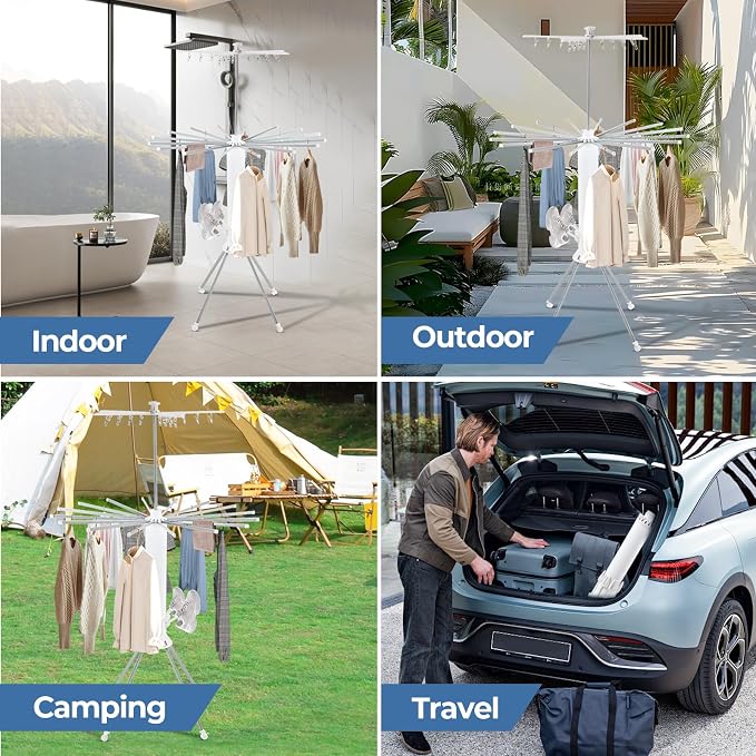 GCCSJ 3 Tier Portable Collapsible 4-Legged Clothes Drying Rack, Foldable - Image 6