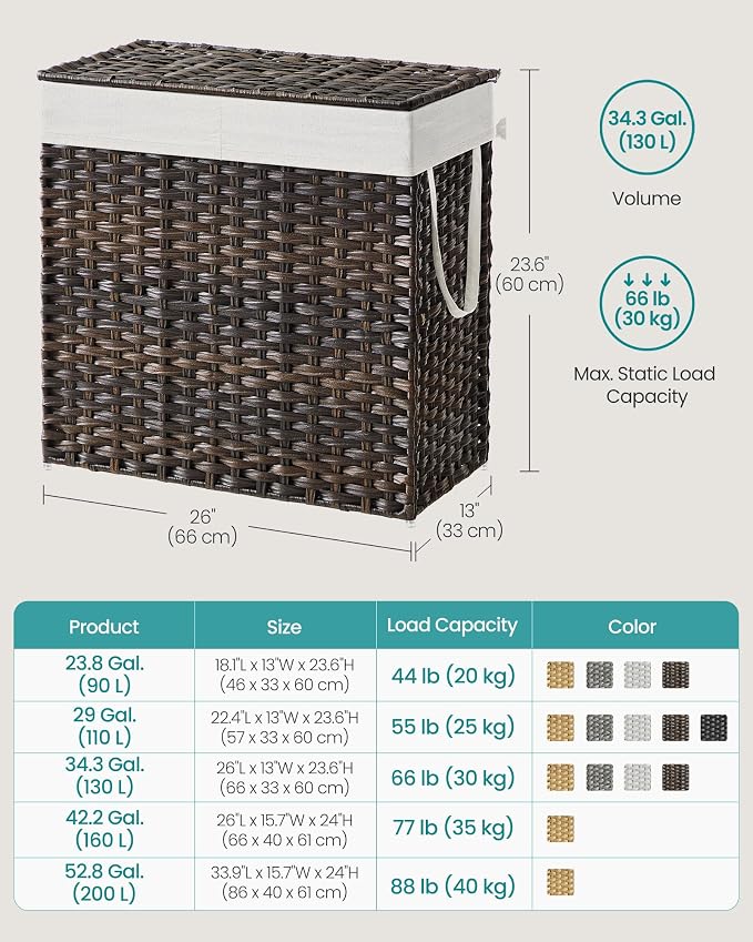 SONGMICS Laundry Hamper with Lid, 130L Clothes Hamper with 2 Removable Liner - Image 6
