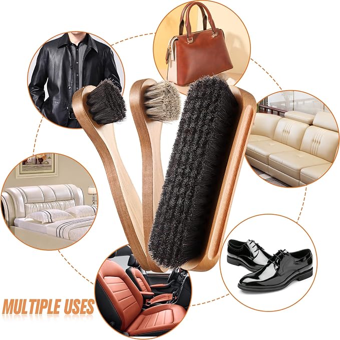 4 Pcs Horsehair Shine Shoes Brush Kit Polish Dauber Applicators Cleaning - Image 5