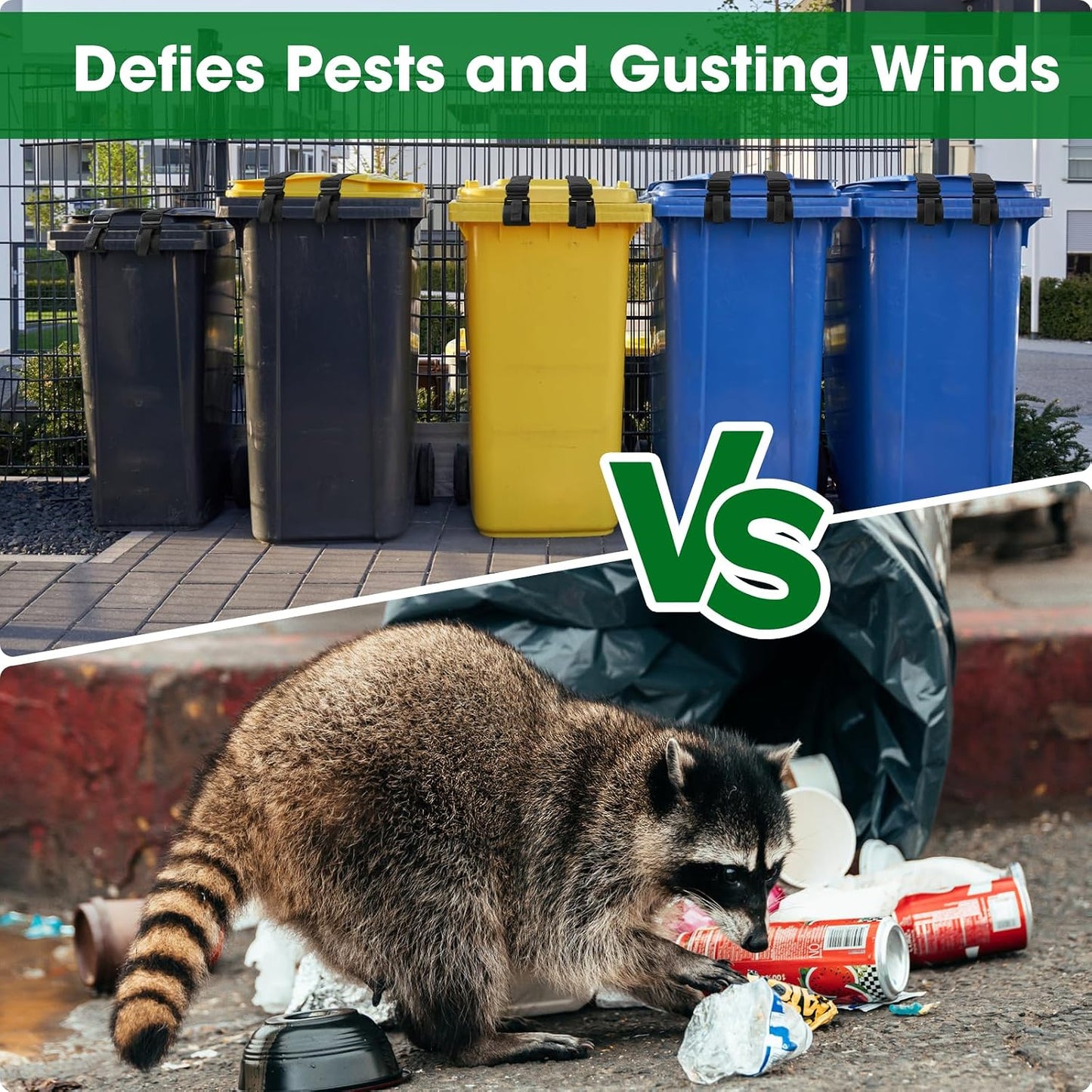 2 Pcs Trash Can Lock for Animals Secure Garbage Can Lid Straps Adjustable Heavy Duty Outdoor Bins, Bear/Raccoon/Dog Proof