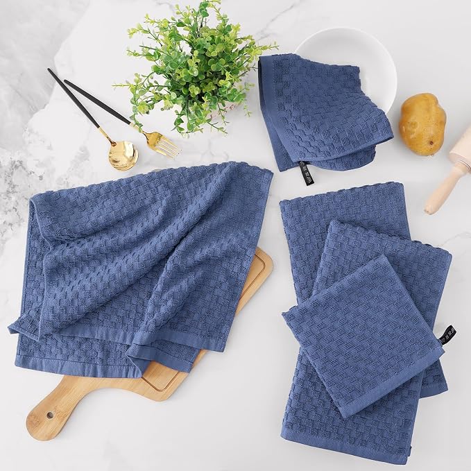 Fintale 100% Cotton Kitchen Towels and Dishcloths Set, 12 x 12 & 15 x 25 Inches - Image 5