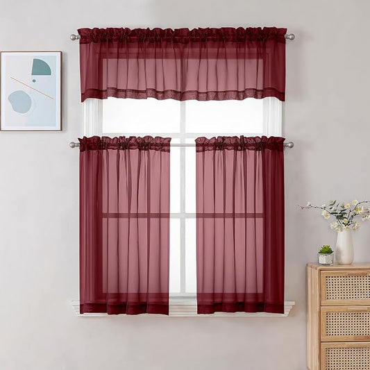 Chyhomenyc Sheer Valances for Windows 2 Pack, 42W x 14L inches Small Window - Image 2