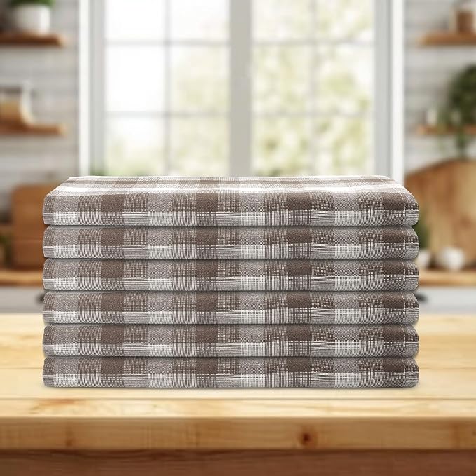 Kitchen Towels Set of 6 Brown/Ivory Checks 20x30 Inches 100% Cotton Highly - Image 6