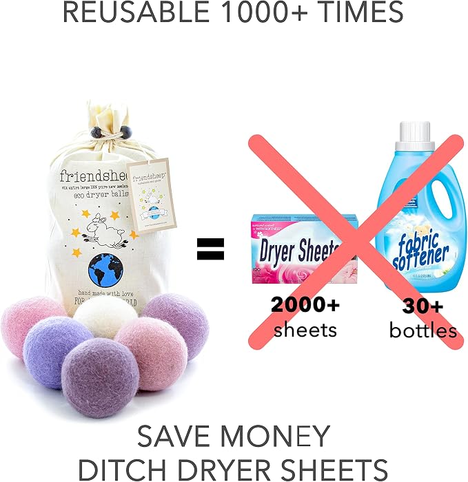 Friendsheep Wool Dryer Balls, Organic Reusable Fabric Softener Alternative - Image 3