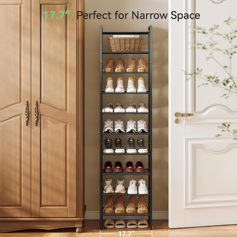 Nunsino Narrow Shoe Rack, 10-Tier Metal Shoe Organizer,Tall Shoe Shelf with A...