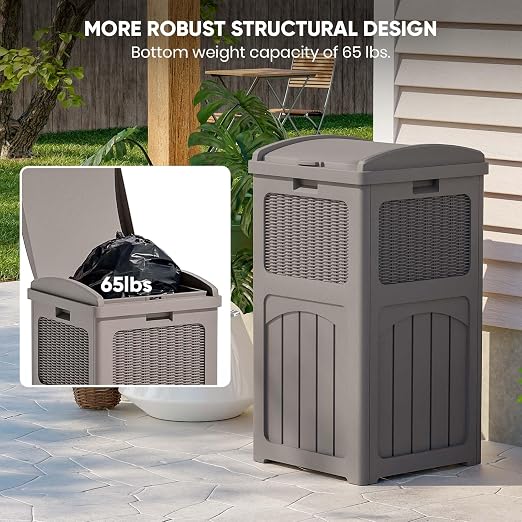 Patiowell 36 Gallon Outdoor Trash Can, Resin Outdoor Garbage Can - Image 4