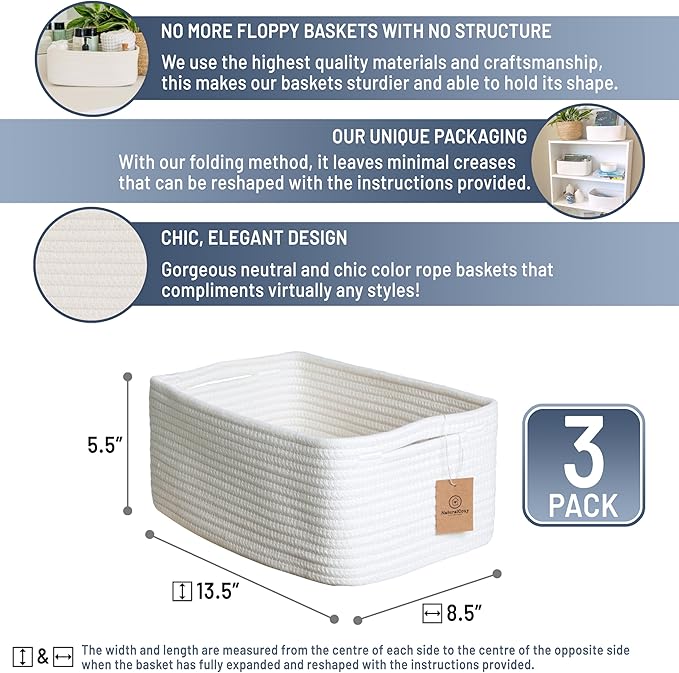 NaturalCozy 13.5”x8.5”x5.5” Storage Baskets - Image 2