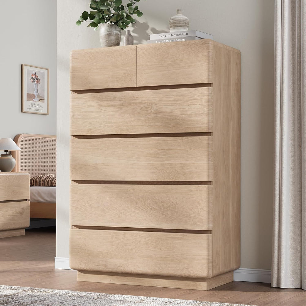 YANSNWO Natural Oak 6 Drawer Dresser for Bedroom, 48" Tall Chest of Drawers