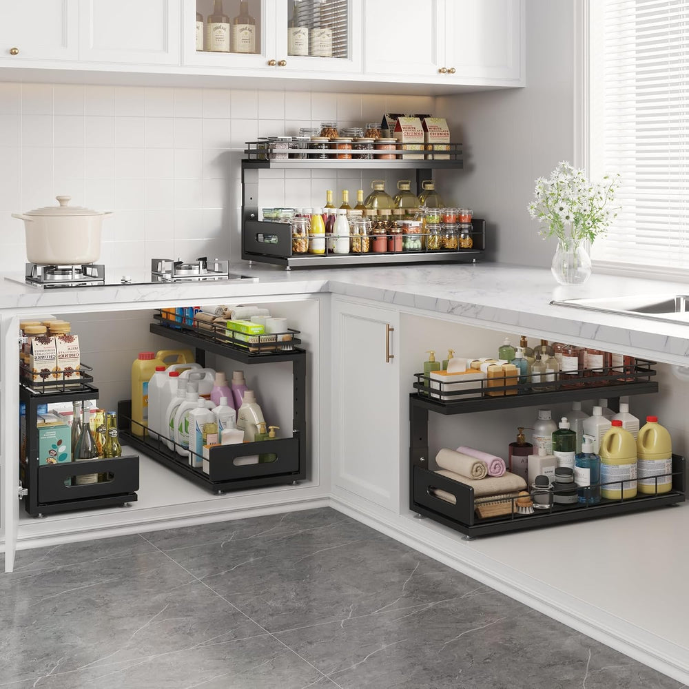 Under Sink Organizer Upgrade To Professional Rails,2-Tier Dual Pull Out Cabin...