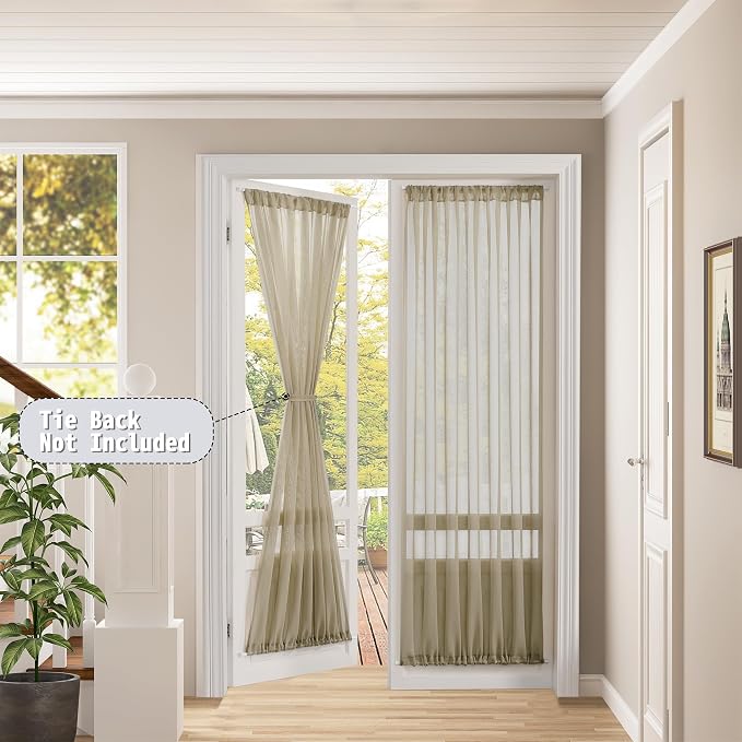 Tollpiz Sheer Door Curtain Closet Linen Textured Curtains Sheer Doorway Light - Image 2