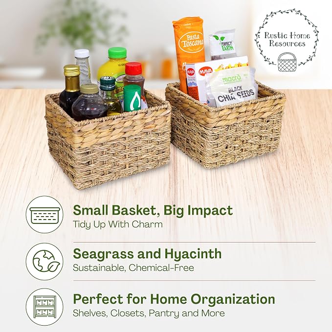 Small Wicker Baskets for Storage 2-Pack, Woven Baskets for Organizing Living - Image 4