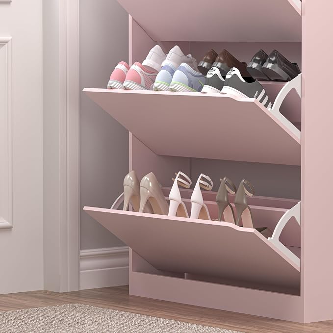 Shoe Cabinet with 3 Flip Drawers, Hidden Wood Shoe Cabinet, Freestanding Shoe - Image 6