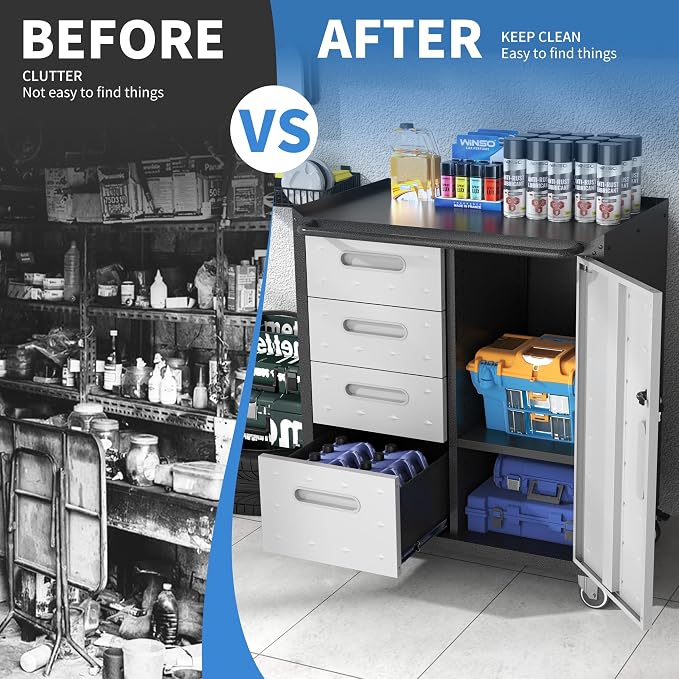 Metal Storage Cabinet with Wheels, Rolling Tool Cabinet with Adjustable Shelve