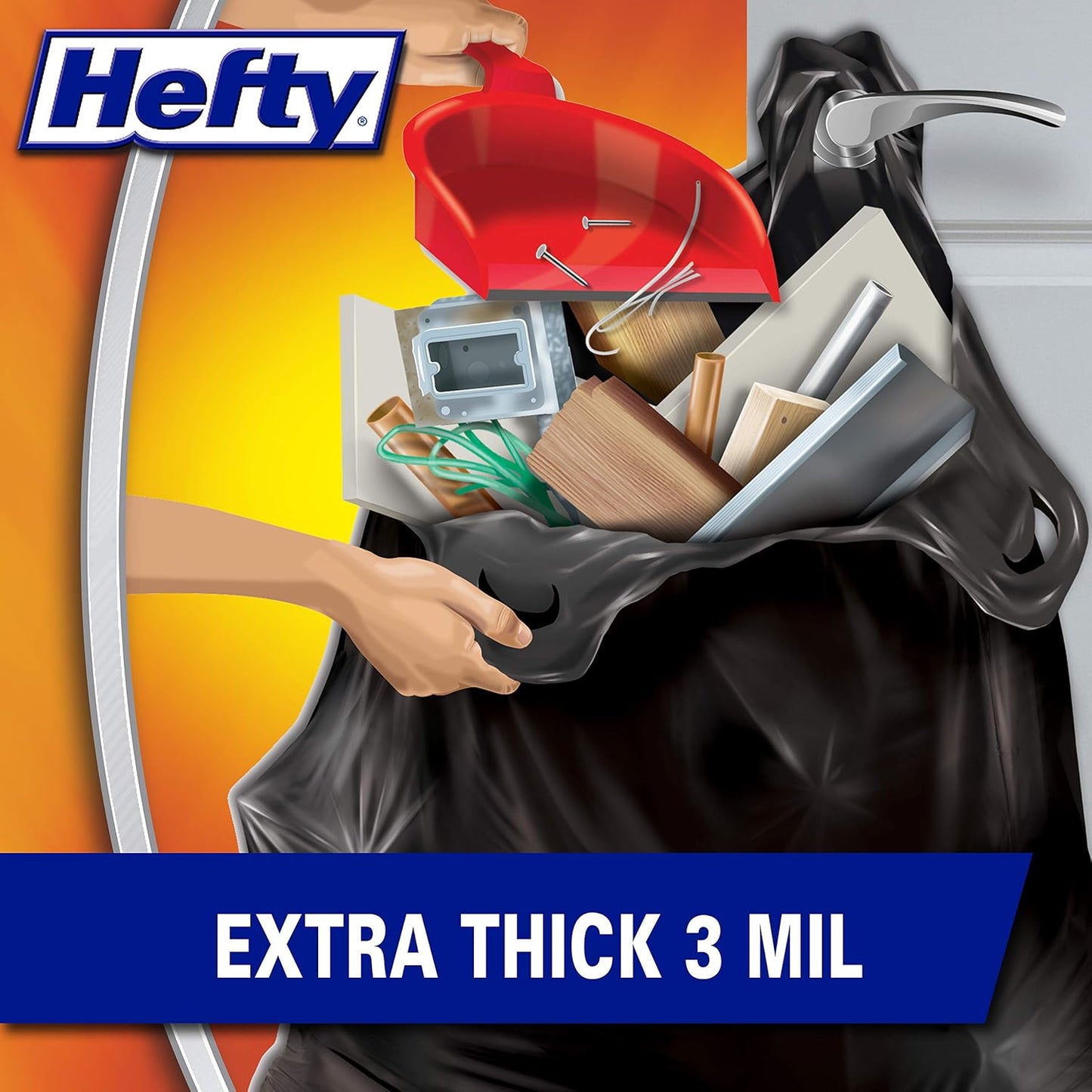 Hefty Load and Carry Contractor 42 Gallon Trash Bags, 3.0 Mil, 26ct | Extra Thick 42 Gallon Contractor Bags with Extra Long Flap Tie Handles, Easy to Carry, Handles Tough Debris, Black, Unscented
