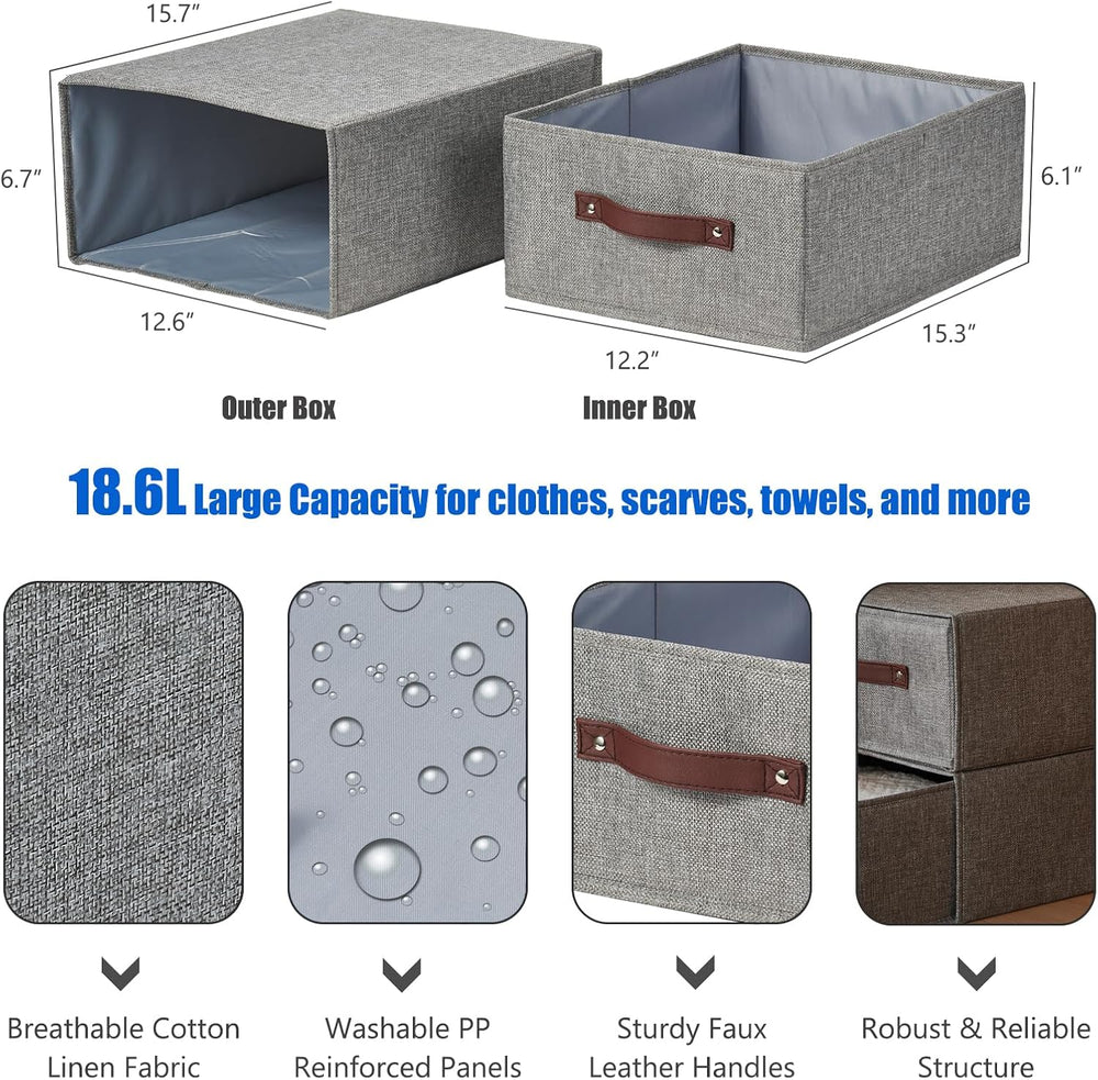 4PCS Closet Drawer Organizer Fabric Storage Boxes Bins Baskets