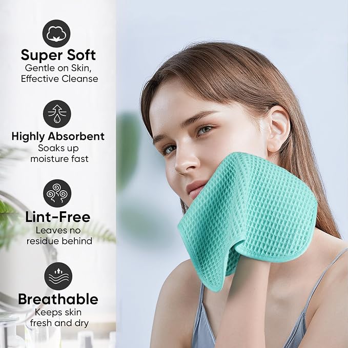 Microfiber Waffle Face Towels, 2 Pieces, Fast Drying, Lint Free - Image 4