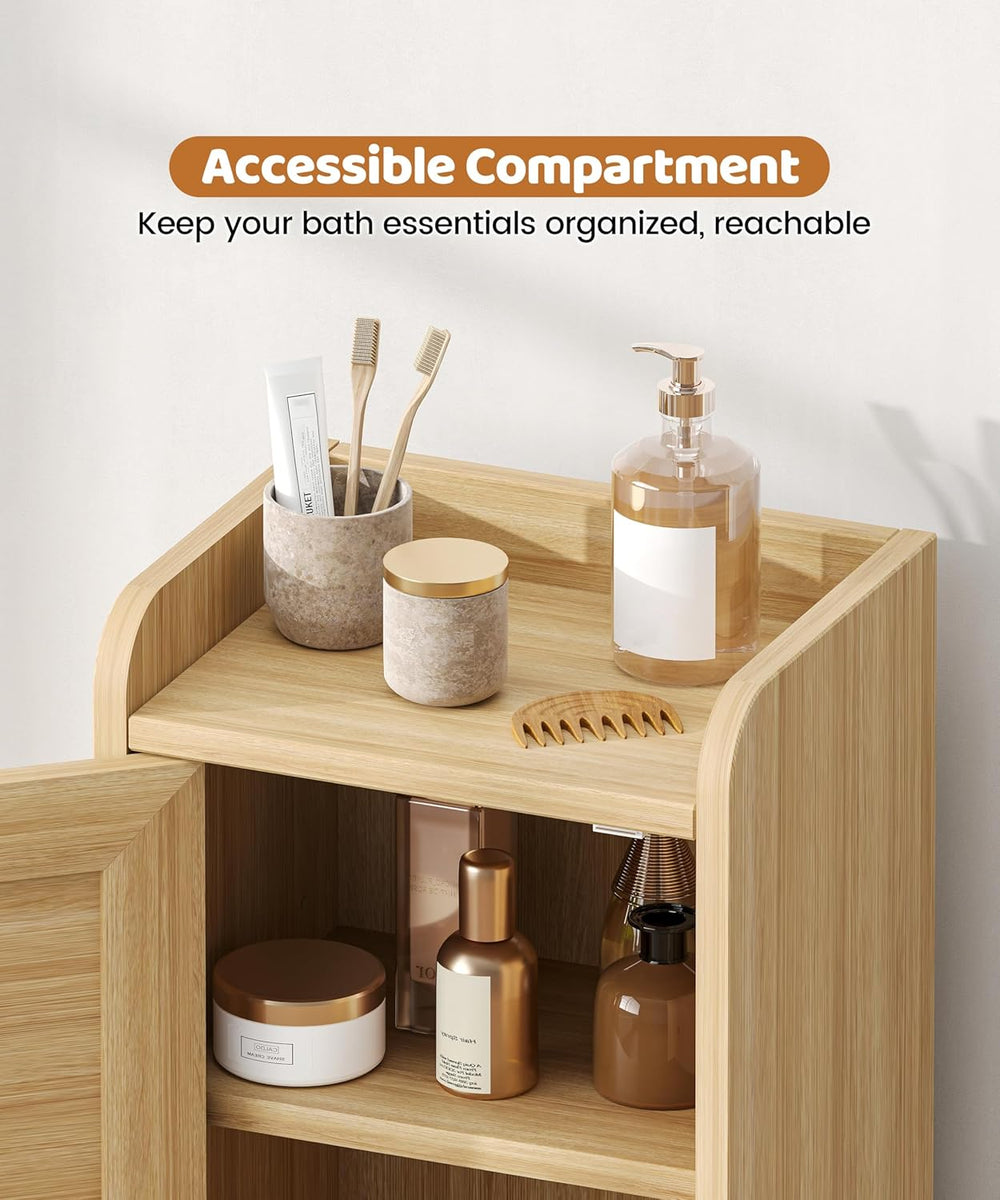 Akxomel 9.8''W Rattan Small Bathroom Storage Cabinet 2 Doors Oak