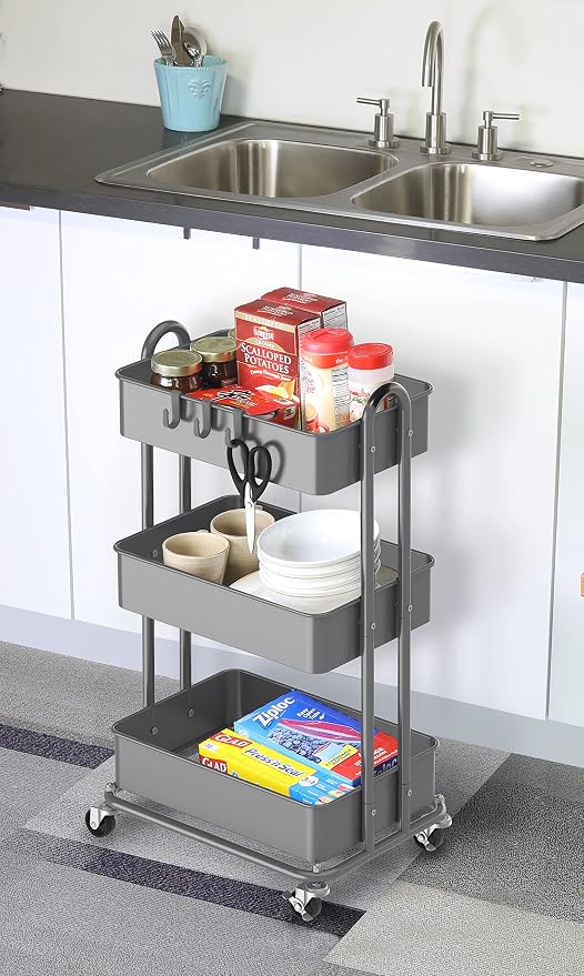 Simple Houseware 3-Tier Heavy Duty Metal Utility Rolling Cart - Image 5