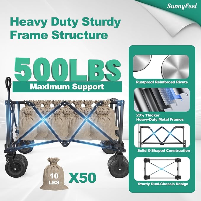 SUNNYFEEL Heavy Duty Collapsible Outdoor Utility Wagon Cart 500LB Capacity - Image 4