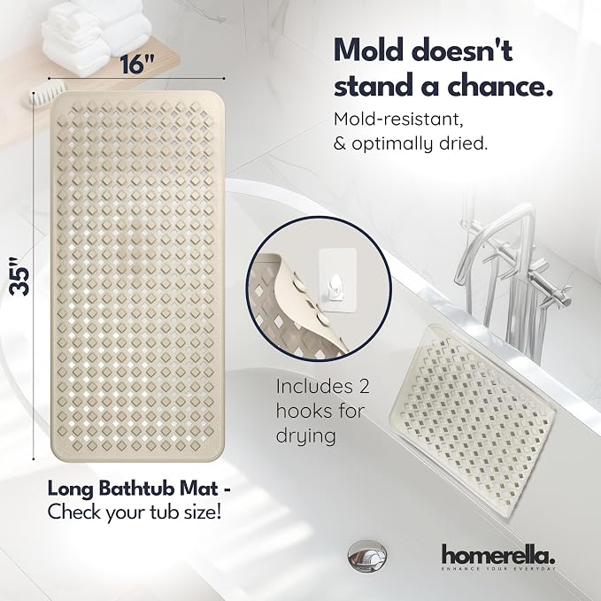 homerella® Bathtub Mat Non Slip 35x16, Incl. Hooks - Image 3