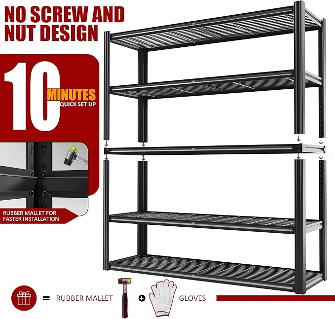 48" W Metal Garage Shelving 5 Tier Storage Shelves Heavy Duty 3030LBS - Image 7