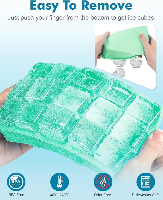 Silicone Ice Cube Trays for Freezer Set of 2, Square Ice Cubes Mold, Easy - Image 3
