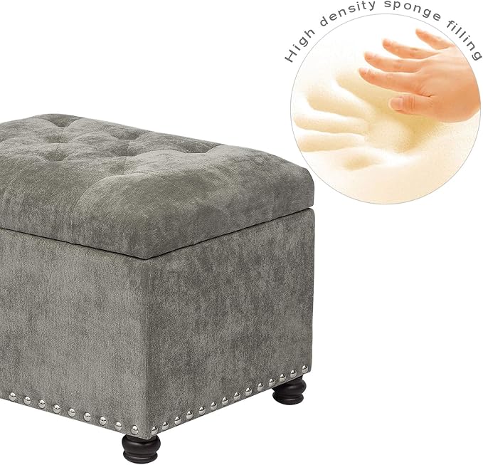 Joveco Storage Ottoman Foot Rest Stool, Light Grey - Image 5