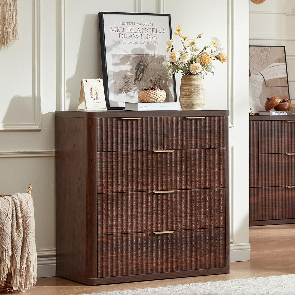 LEYAOYAO Fluted 5 Drawers Dresser for Bedroom Set of 2, 34" Tall Modern ...