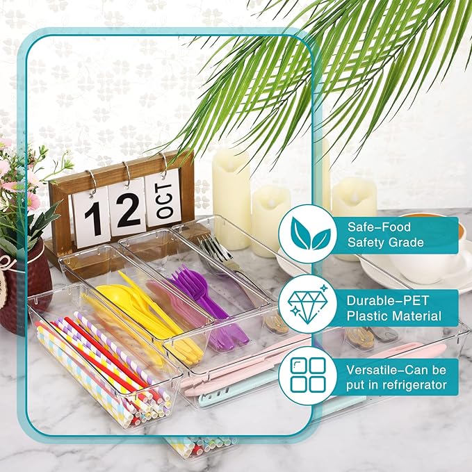 Maitys 12 Pcs Vanity Drawer Organizer 9 x 3 x 2 Inches Clear Plastic Utensil - Image 3