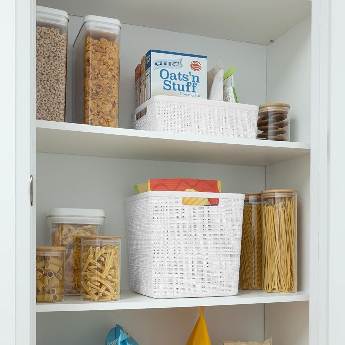 Curver Jute Decorative Plastic Organization and Storage Basket Perfect Bins