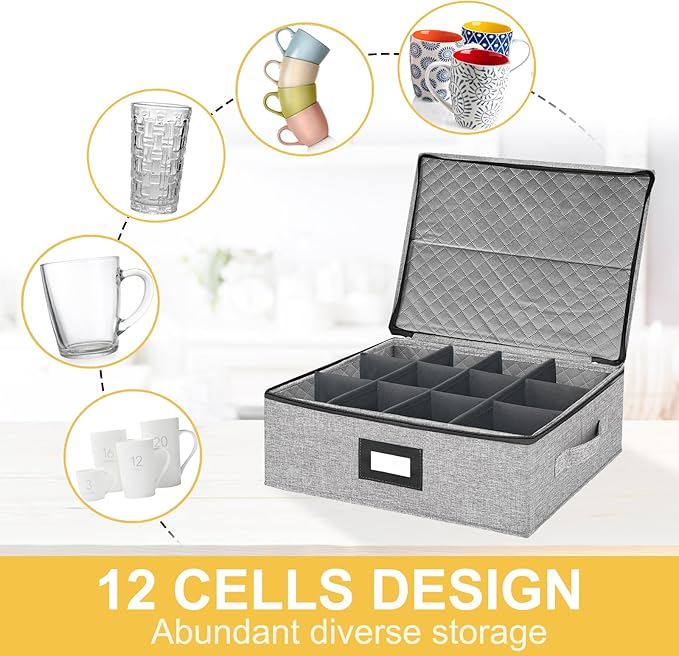 Coffee Mug Storage Box with Dividers, Durable China Storage Containers - Image 5