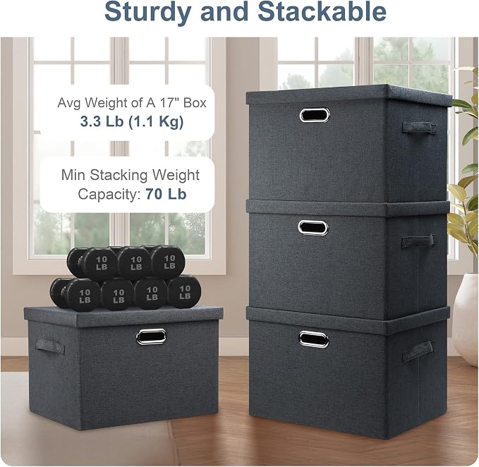Large 17" 36 Quart Collapsible Stackable Storage Bins - Image 3
