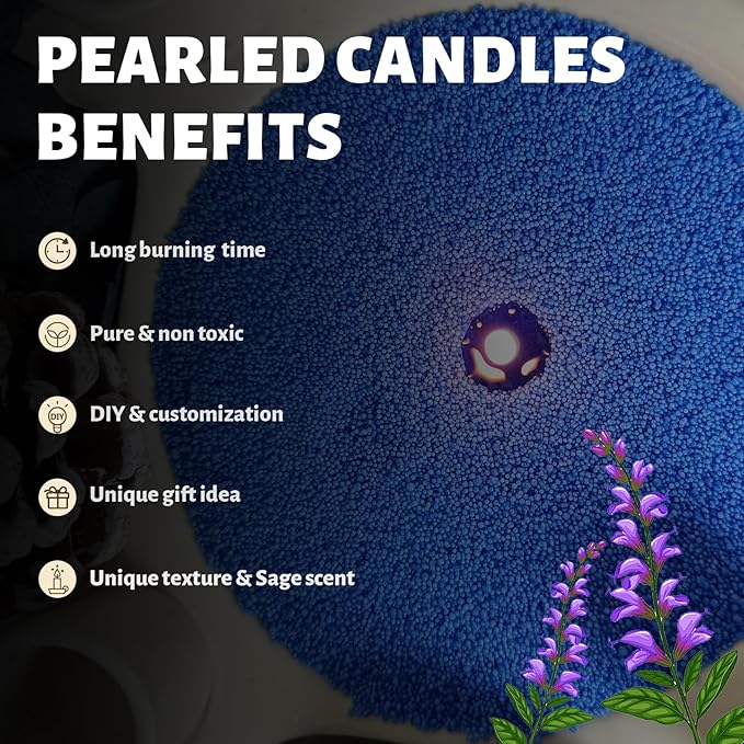 Salvia Scented Blue Pearled Candle 18oz Luxury Sand Candle Granulated Wax - Image 3