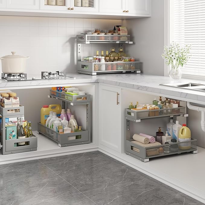 1 Pack 17IN Depth Under Sink Storage Organizer, Large 2-Tier Elegant Mesh Pull - Image 6