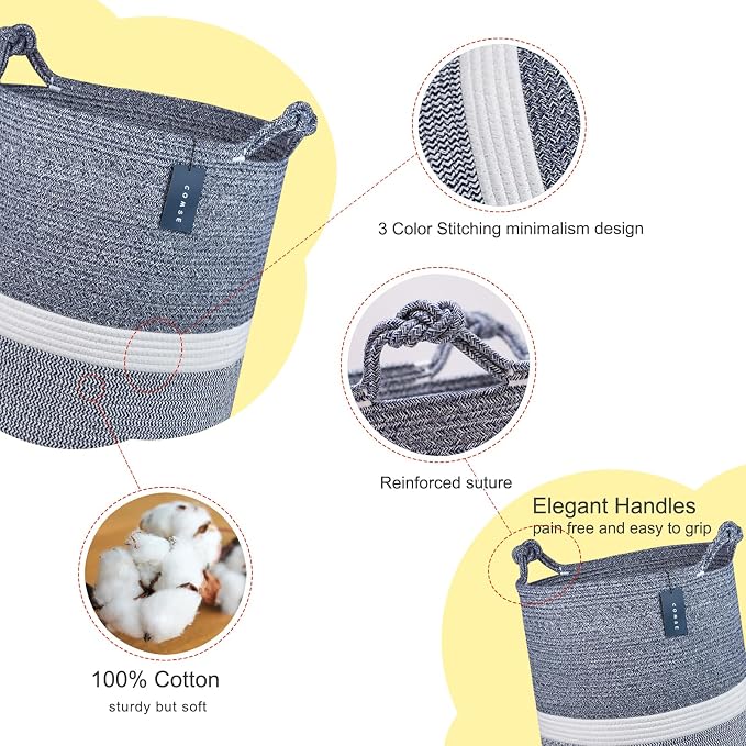 COMSE Extra Large Blanket Basket, Tall Woven Storage Basket, Nursery Hamper - Image 4