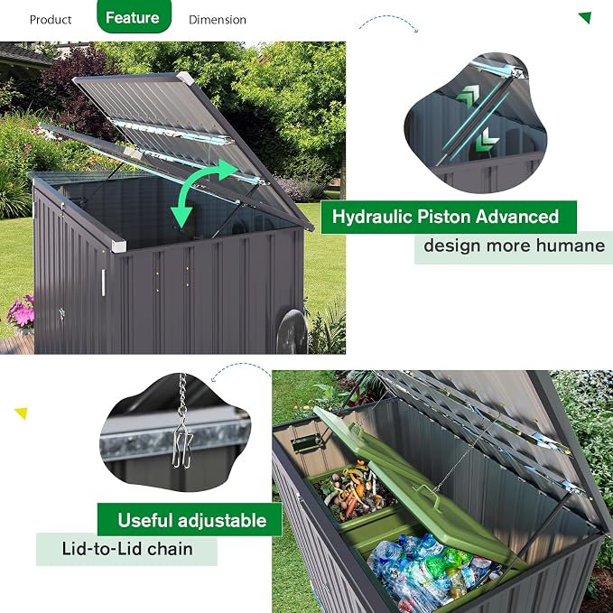 AECOJOY Outdoor Trash Can Storage Shed, 46 Cu.Ft Outside Garbage Can Storage - Image 4