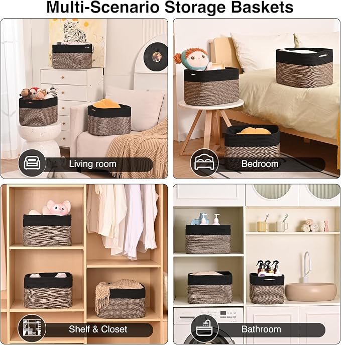 Storage Baskets for Organizing Shelves, Toy Basket for Kid's Room, Woven Cotton - Image 5
