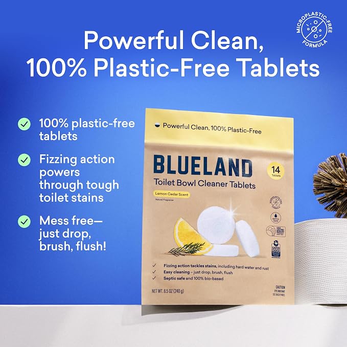 BLUELAND Toilet Bowl Cleaner Tablets, Lemon Cedar, Plastic-Free, No Harsh - Image 2
