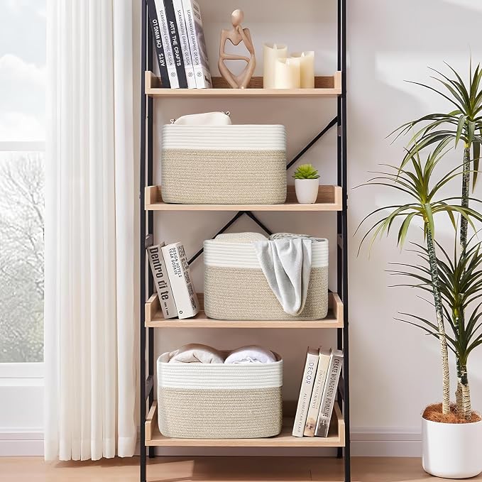 Shelf Baskets for Organizing, Woven Storage Basket for Shelves, Cotton Rope - Image 2