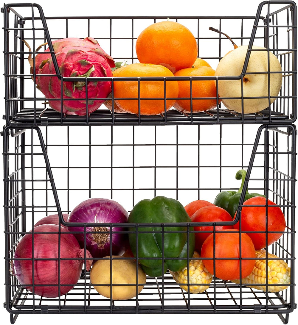 TIEYIPIN 2 Tier Metal Wire Storage Basket, Stackable Fruit Vegetable Food Bas...