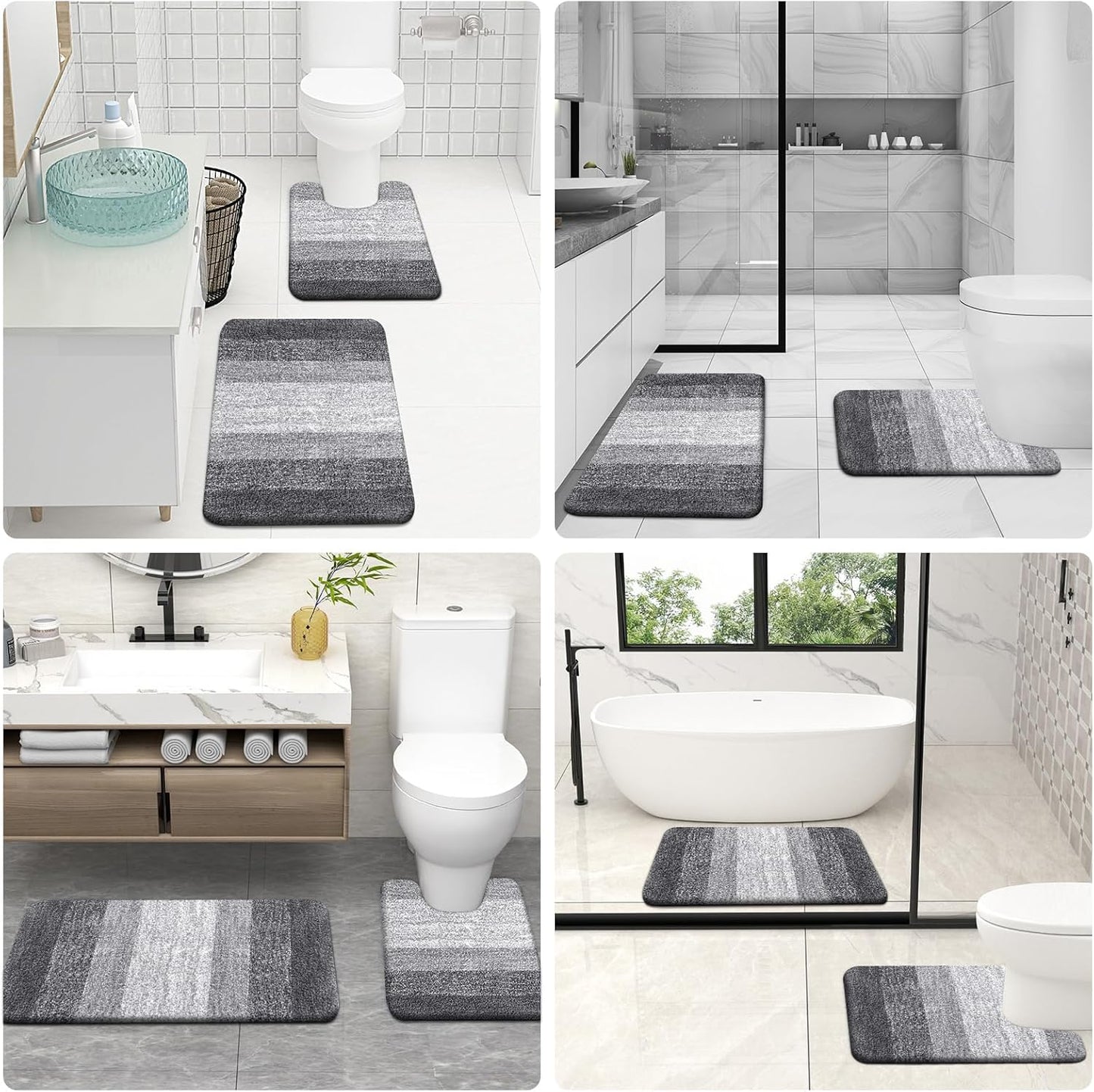 OLANLY Bathroom Rugs Sets 3 Piece, Soft Absorbent Microfiber Bath Mats and U-Shaped Contour Toilet Rug, Machine Wash Dry, Plush Shaggy Bath Mat Set for Bathroom (30"x20"+24"x16"+24"x20", Grey)
